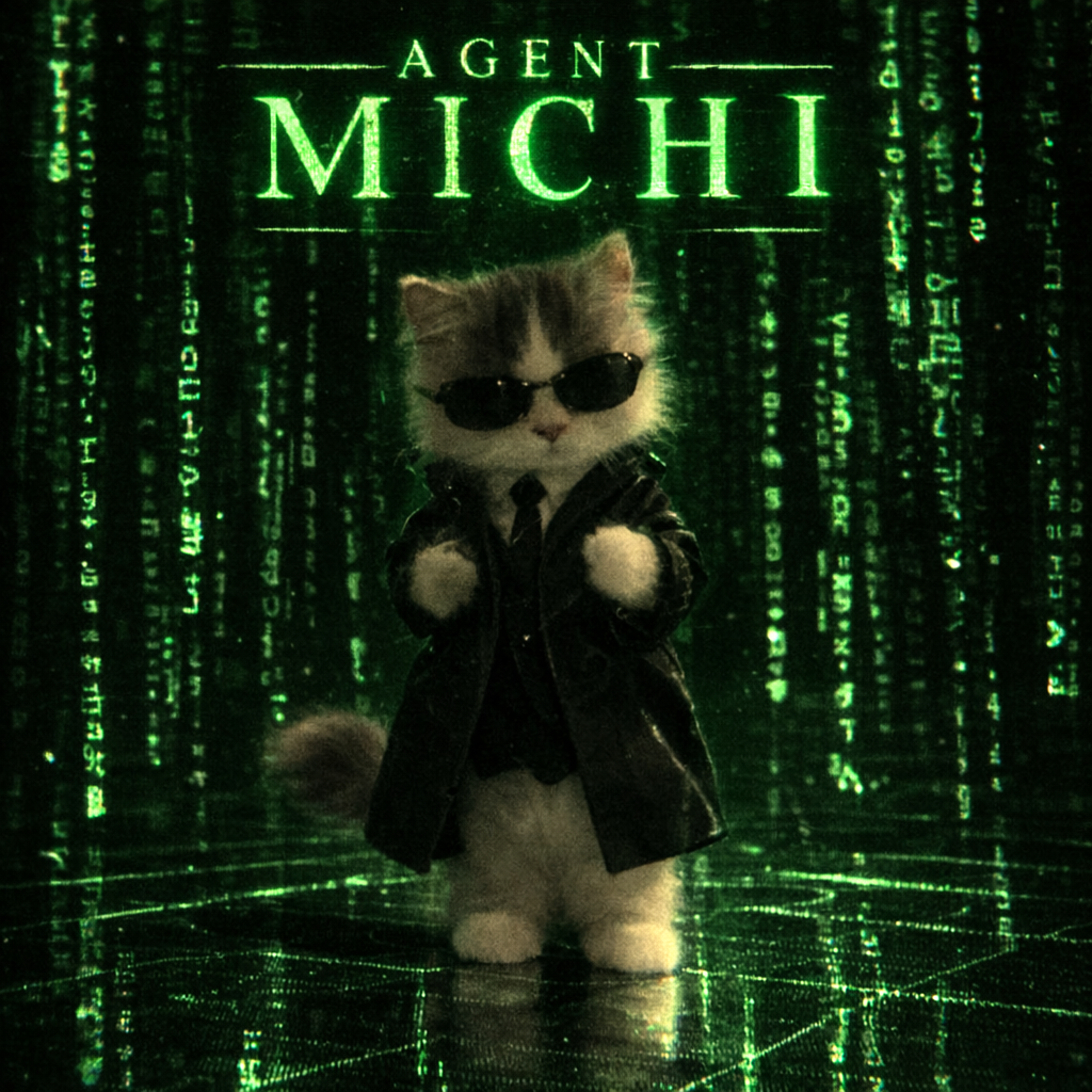 Agent Michi - A cat in Matrix-style attire